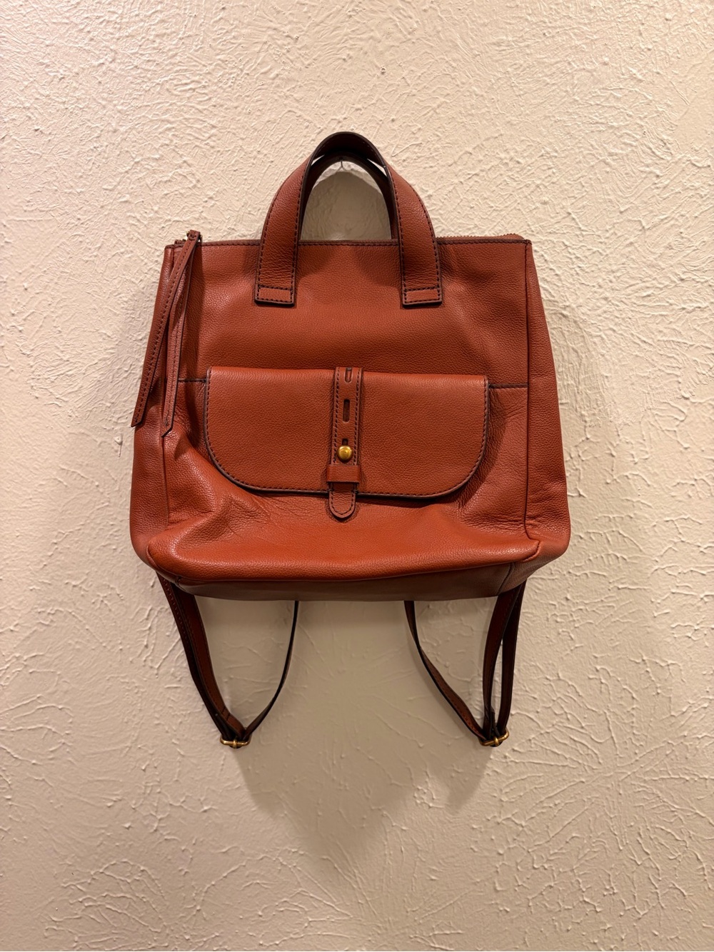 Fossil Leather Backpack in Burnt Orange